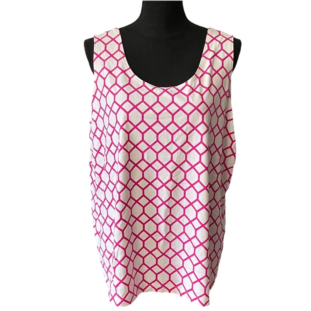 NWT Chico’s Size 4 or 20/22 PINK & WHITE Honeycomb Print Contemporary Tank Top